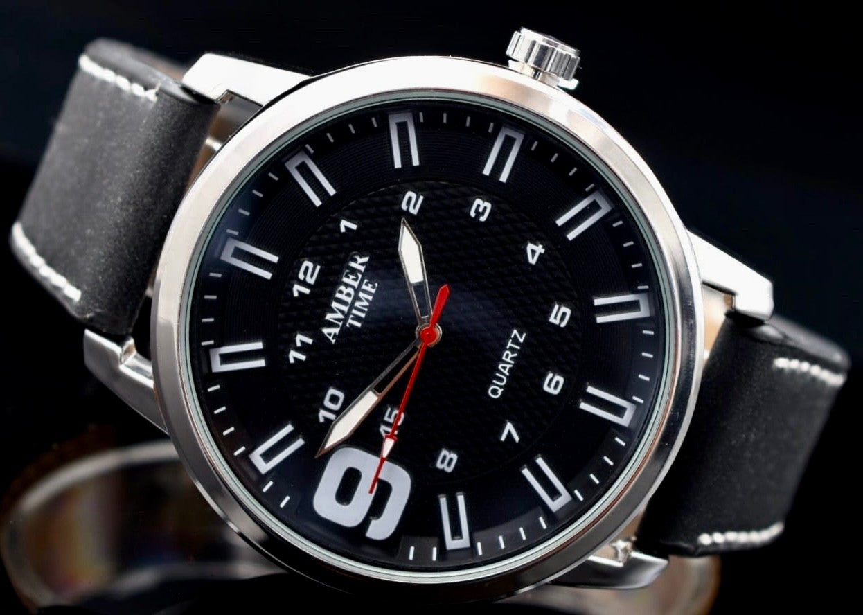AMBER TIME - HERREN - UHR - QUARZ - ARMBANDUHR - SCHWARZ - 46MM - NEU1