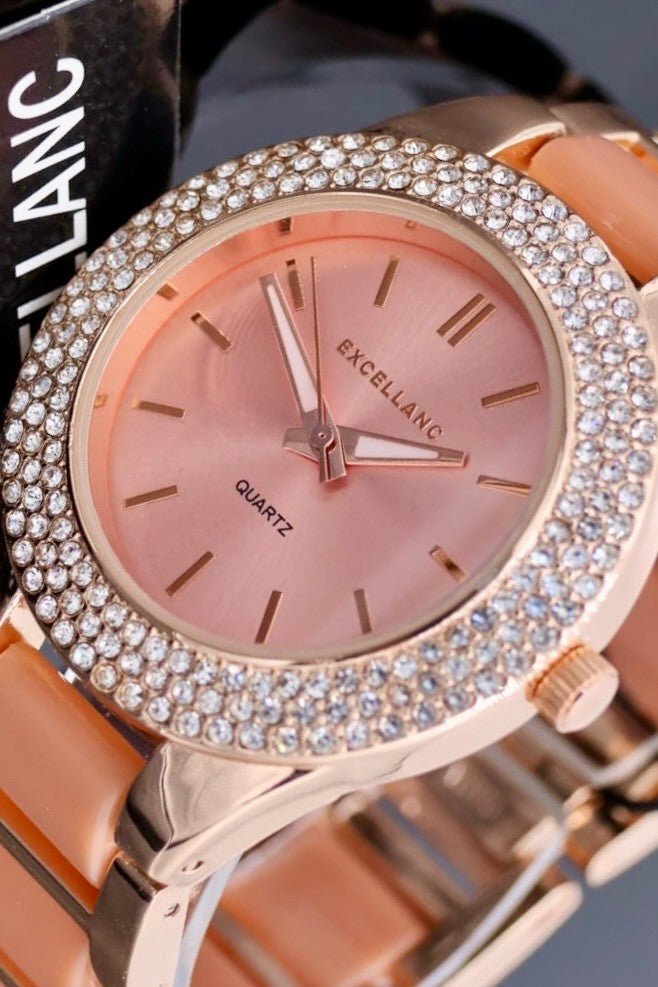 Excellanc  Damen  Armband Uhr Rosé Farben Strass Damenuhr Mineralglas1