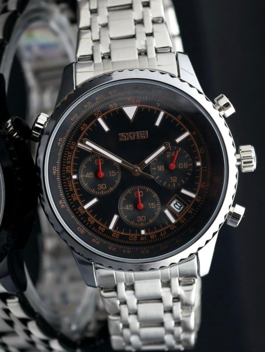 SKM CHRONOGRAPH HERRENUHR EDELSTAHL 44MM DATUMSANZEIGE STOPPFUNKTION SCHWARZ0