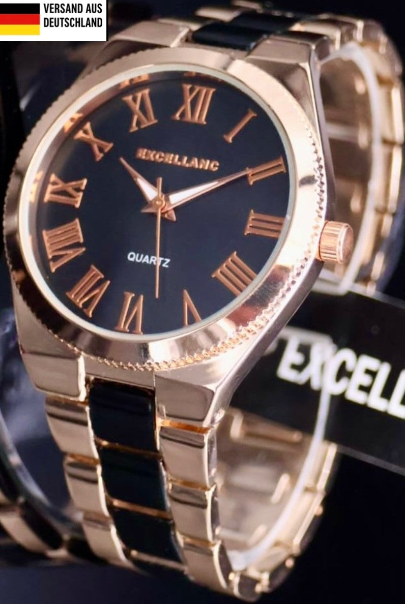 Excellanc  Damen  Armband Uhr Schwarz Rosé  Farben Damenuhr Armbanduhr0