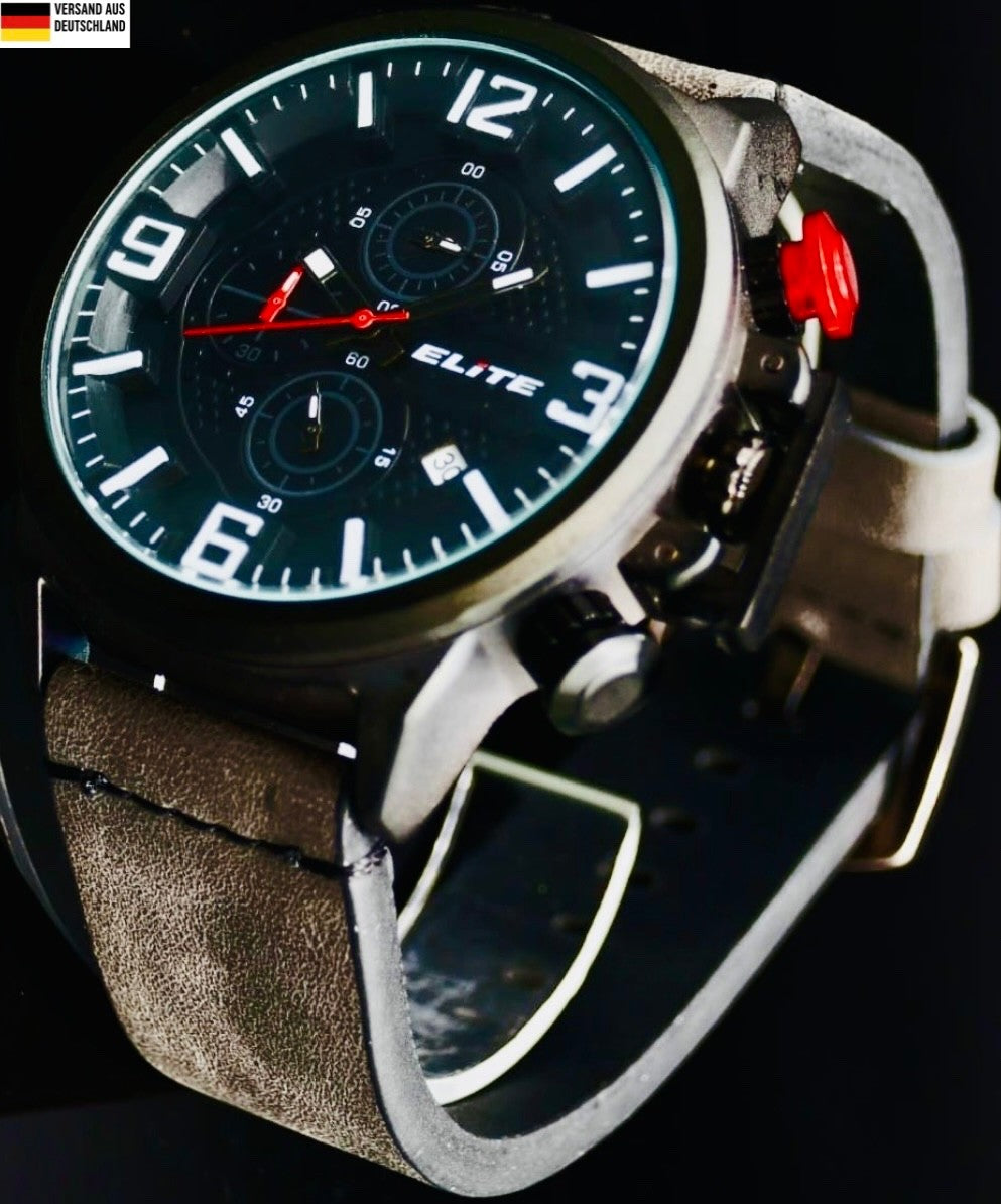 Edle Elite Herren Armband Uhr Chronograph Datum  im Flieger Design NEU0