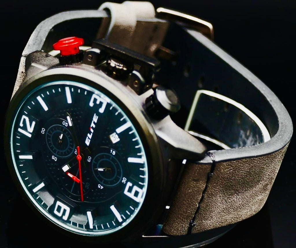 Edle Elite Herren Armband Uhr Chronograph Datum  im Flieger Design NEU1