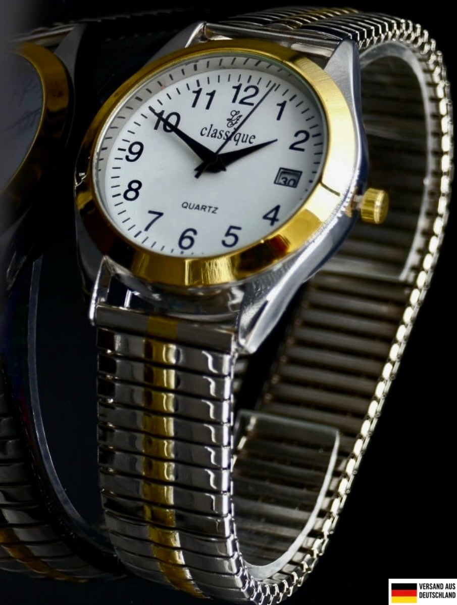 Classique Herren Männer Armband Uhr Weiß Bicolor Farben Herrennuhr Datumsanzeige0