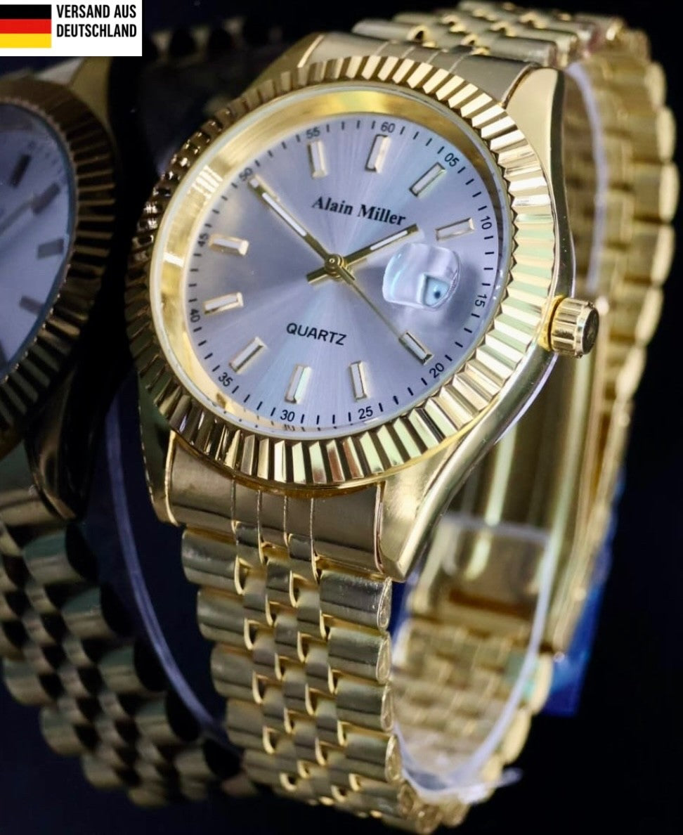 Alain Miller Herren Armband Männer Uhr Datum Gold Silber Farben0