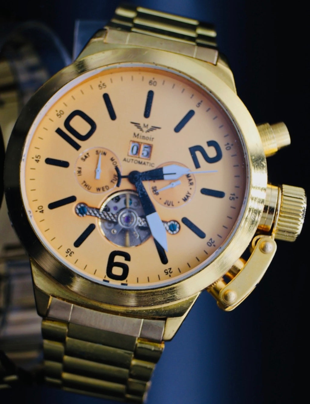 Mega Edle XXL Herren Männer Uhr Automatikuhr Armbanduhr Minoir Herrenuhr Gold0