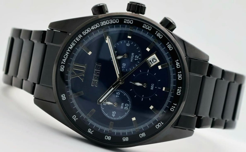 SKM - HERREN - UHR - CHRONOGRAPH - DATUMSANZEIGE - EDELSTAHL - KERAMIK LOOK- NEU1