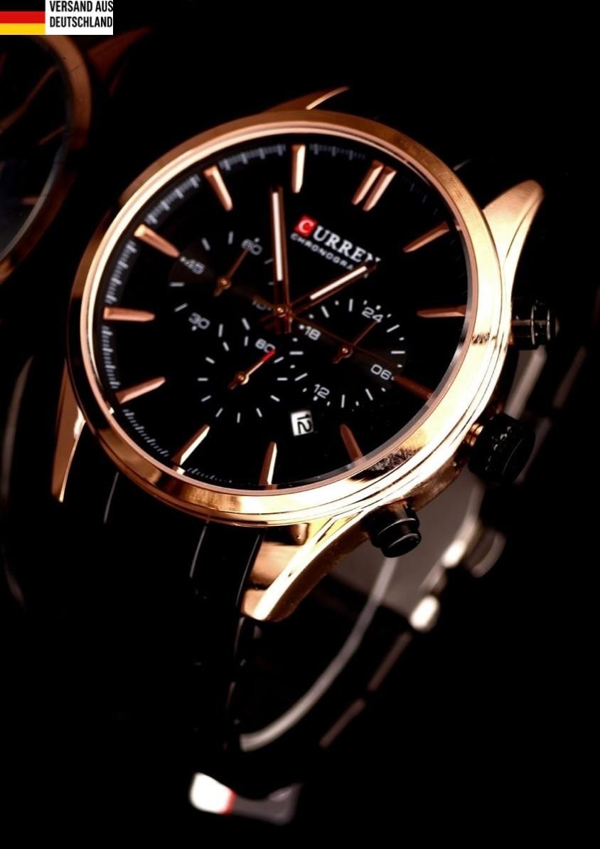 Exclusive Herren Männer Armband Uhr Herrenuhr Rosé Schwarz Optik & Datumsanzeige0