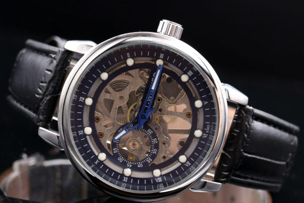 T-Winner Herren Automatikuhr Mechanisch Skelett Uhr Silber Schwarz Farben 44mm1