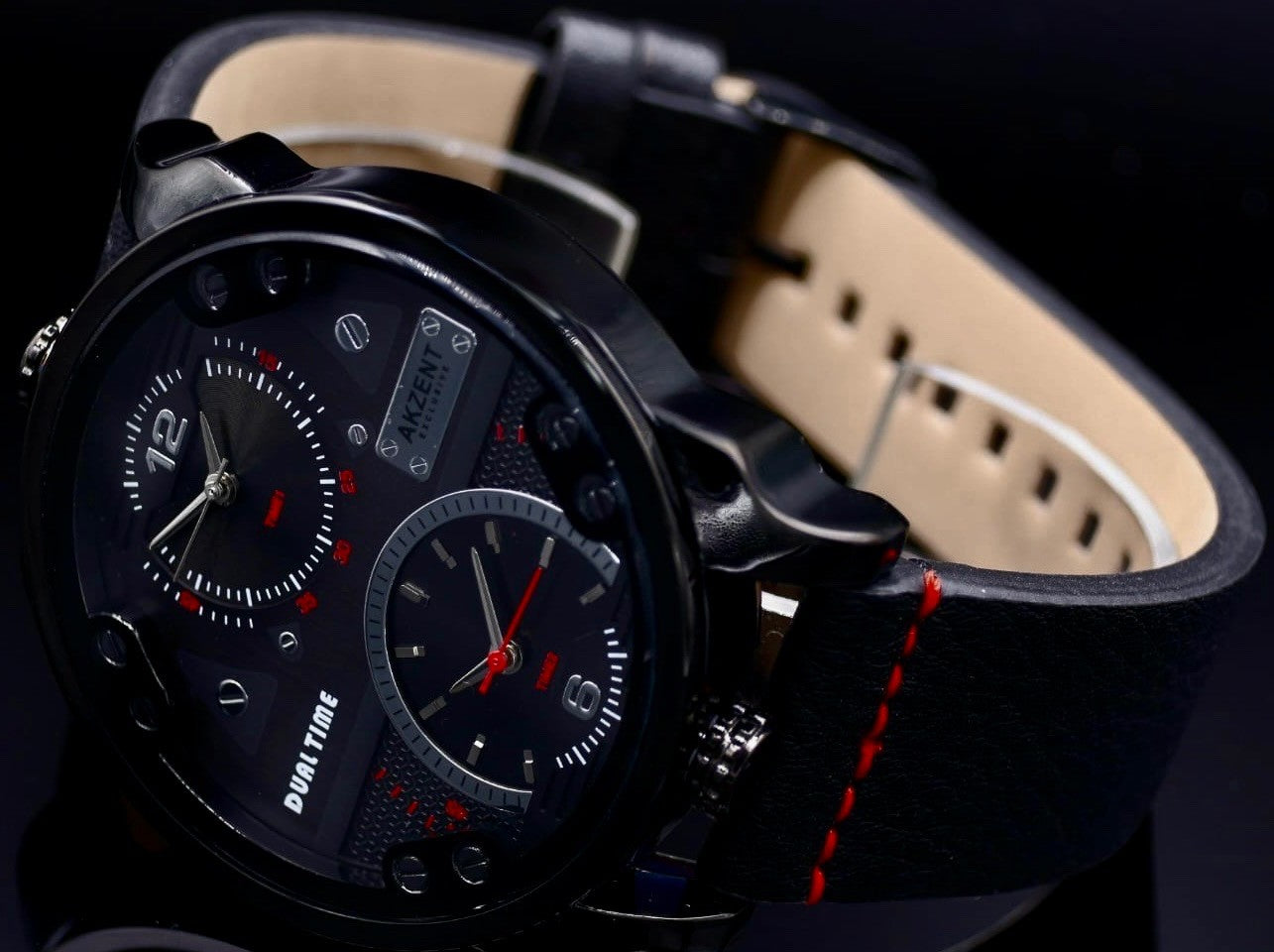 Akzent XL Herren Quarz Armband Männer Uhr Schwarz Dualtimer NEU1