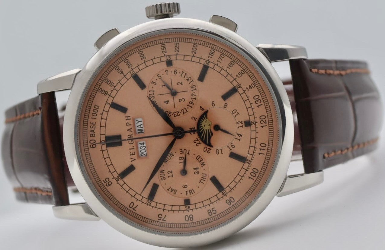 Velgraph Herrenuhr 42mm Automatik | Lederband | Vollkalender | NH35 | Seagull "1