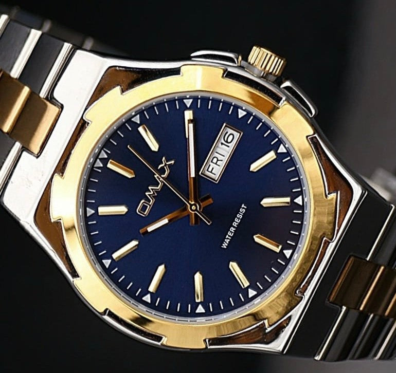 Omax Herren Armband Uhr Datum Herrenuhr IP Veredelt Silber Gold Blau Farben NEU1