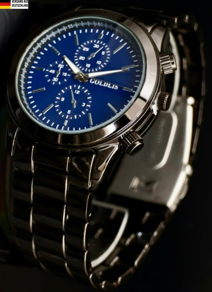 Edle Herren Armband Männer Uhr Schwarz Blau Farben Chrono Look im Keramik Look0