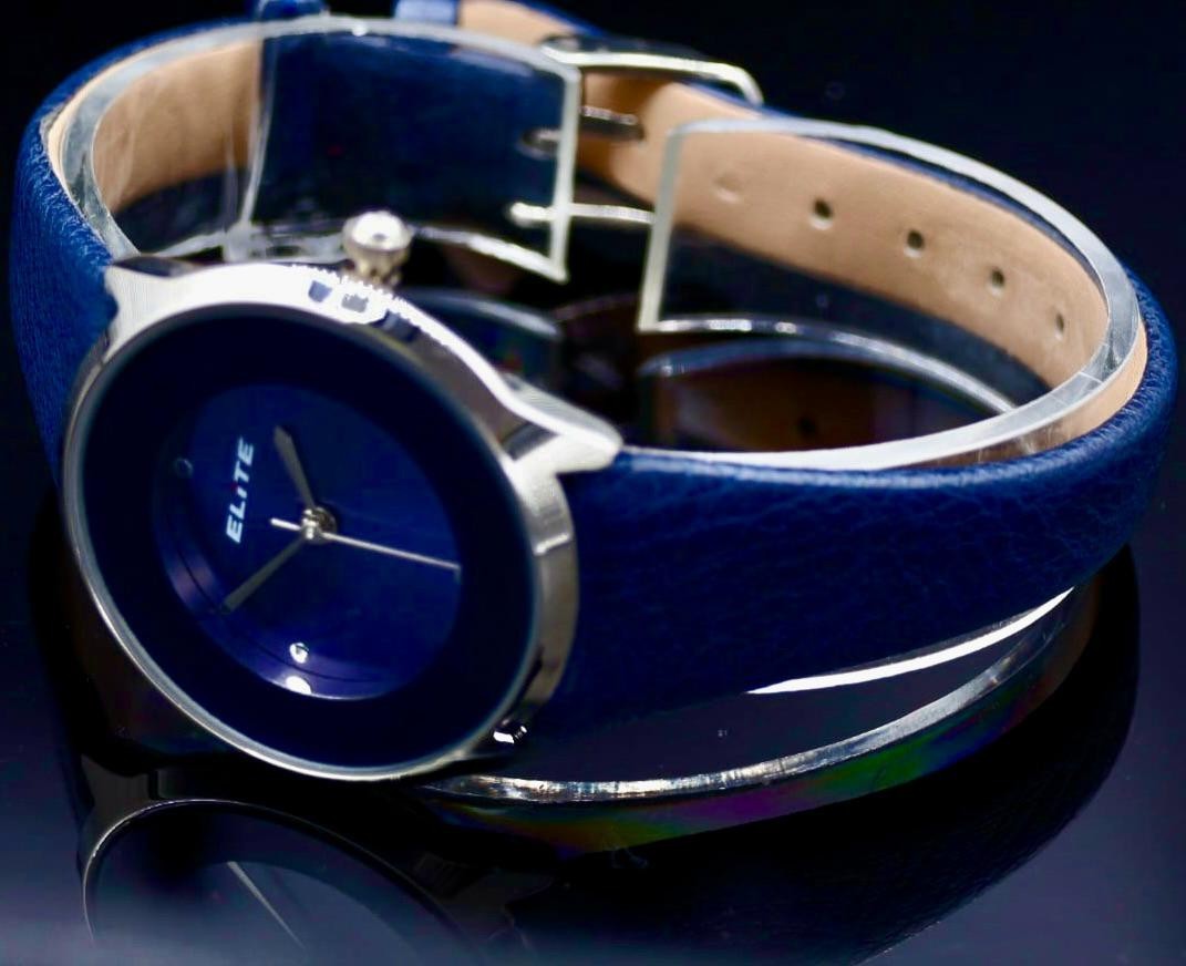 Elite Damen Frauen Armband Uhr Blau Silber Farben Damenuhr Mineralglas Strass 021