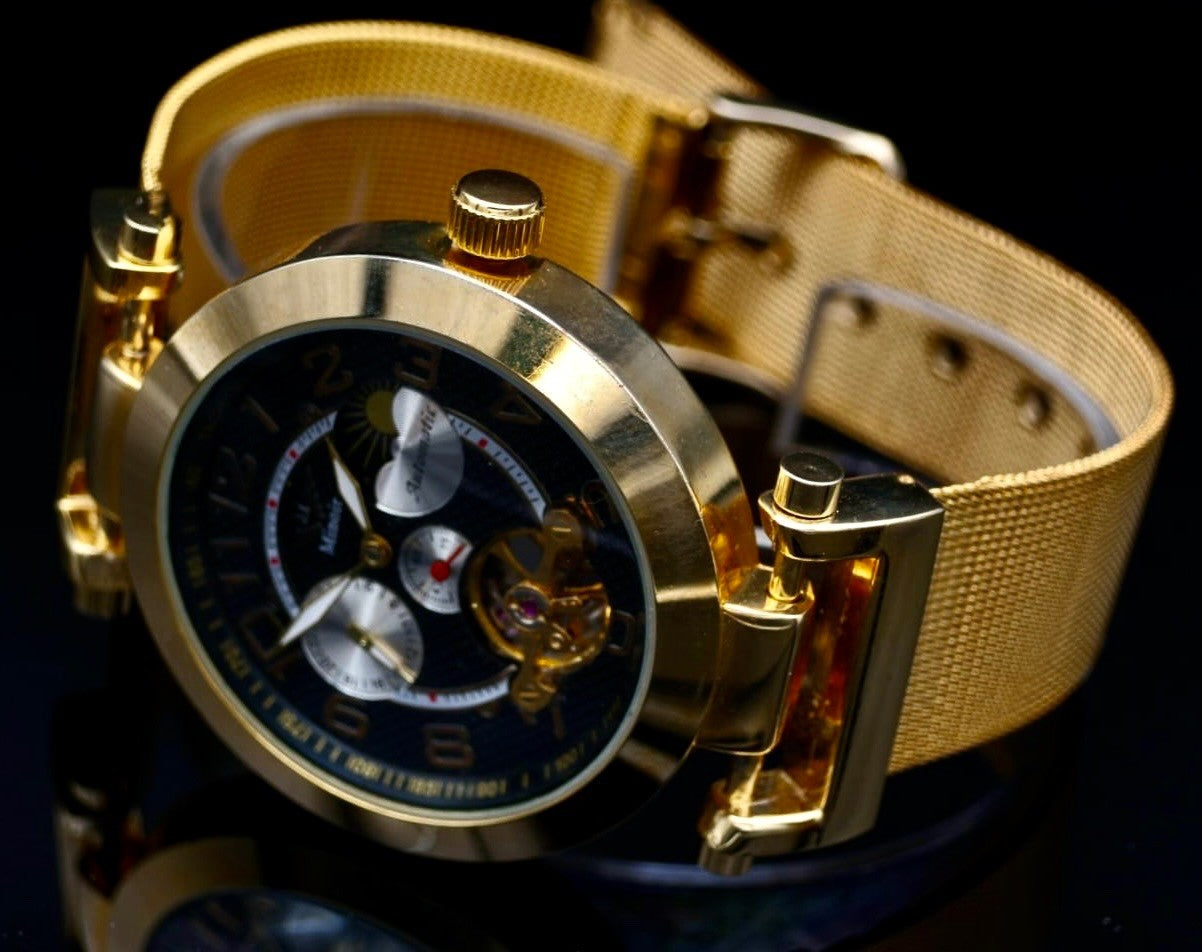 Luxus  Herren Männer Uhr Automatikuhr Armbanduhr Minoir Herrenuhr Goldfarben1