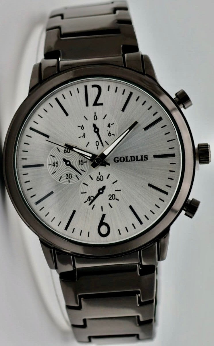 Herren Armband Uhr Silber Schwarz Farben Analog Quarz Keramik Look Daily Watch0