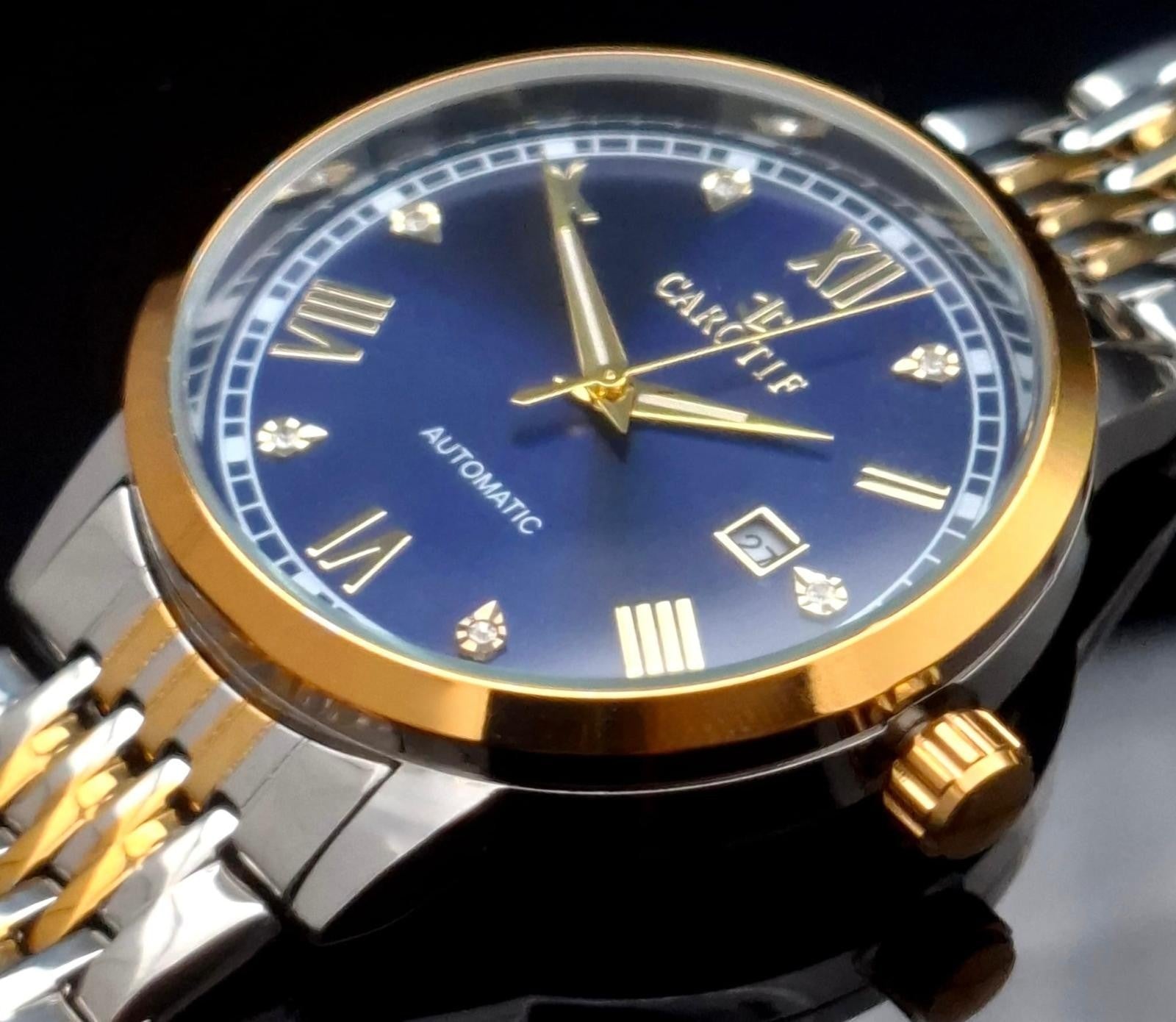 CAROTIF - AUTOMATIK - WATCH - HERREN  - BICOLOR - BLAU - EDELSTAHL - DATUM - NEU0