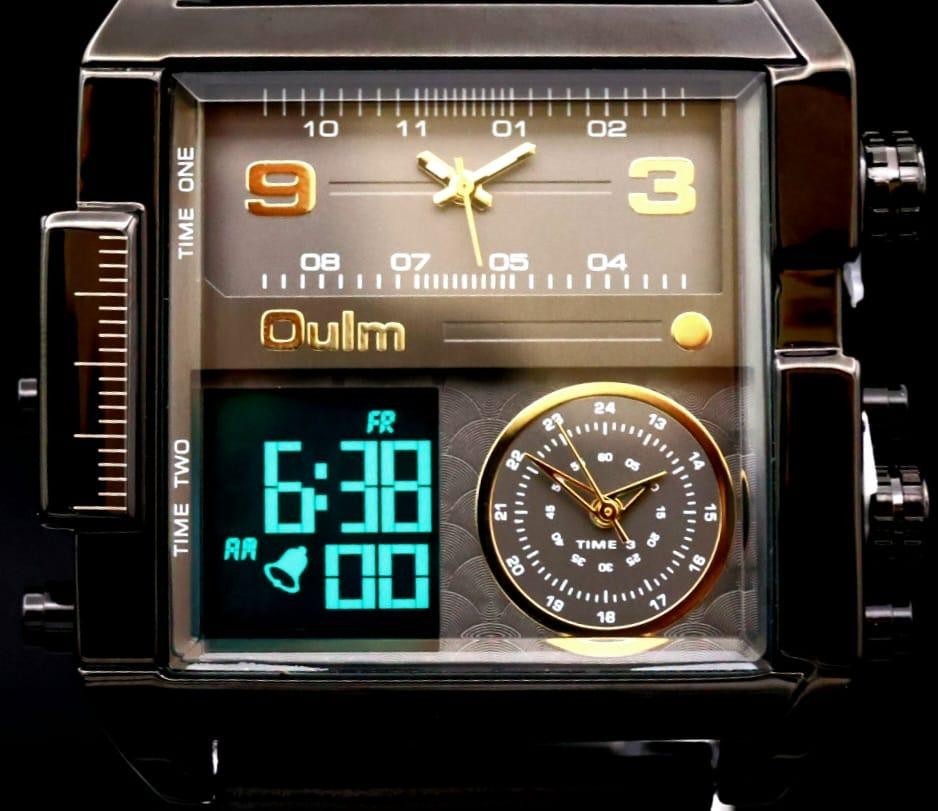 Edle Oulm Herren Männer Digital Uhr Armbanduhr Dual Timer Braun Schwarz Farben0