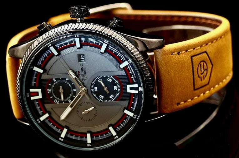 Sportliche Herren Männer Automatik Uhr Grau Braun Farben mit Lederarmband NEU1