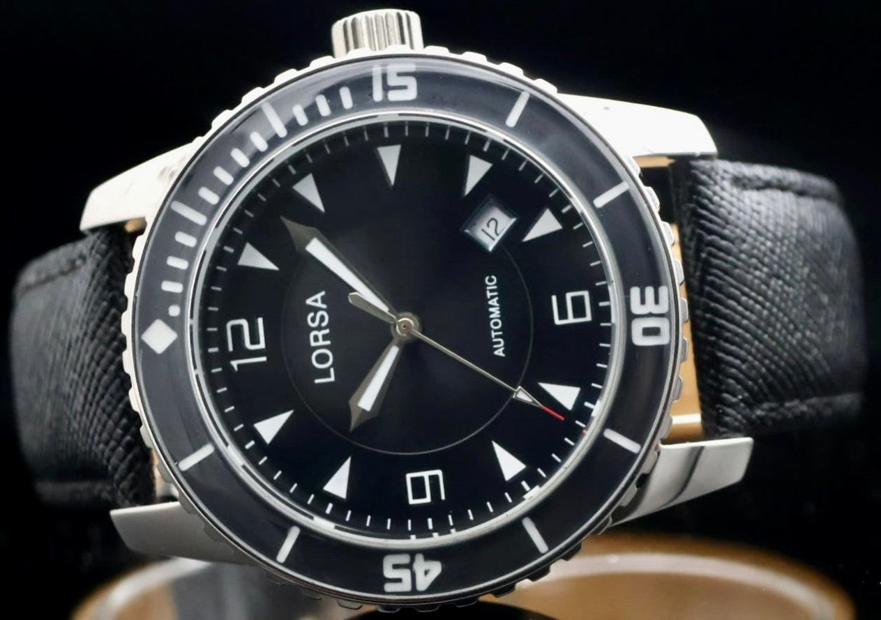 Lorsa Armbanduhr Herren Automatik Uhr Datum Taucher Style Lederarmband1