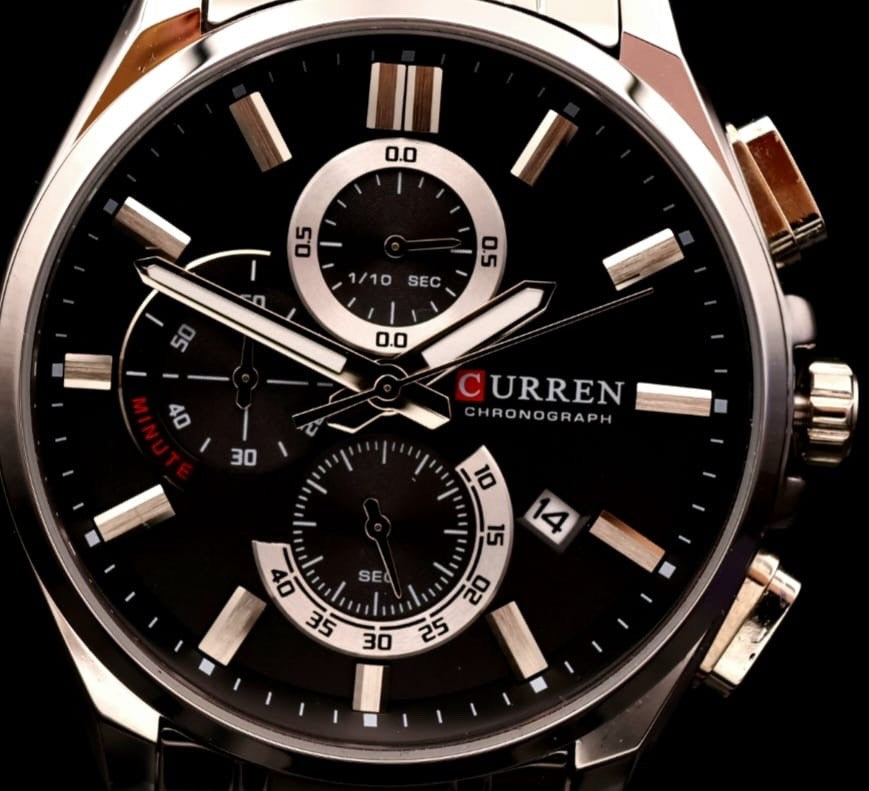 Herren Armband Uhr Edelstahl Chronograph Stoppuhr Datum Schwarz Silber Farben #2