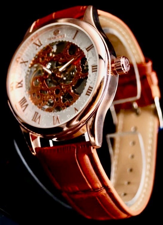 Exklusive Damen Herren Handaufzug Uhr sichtbares Uhrwerk mit Lederband0