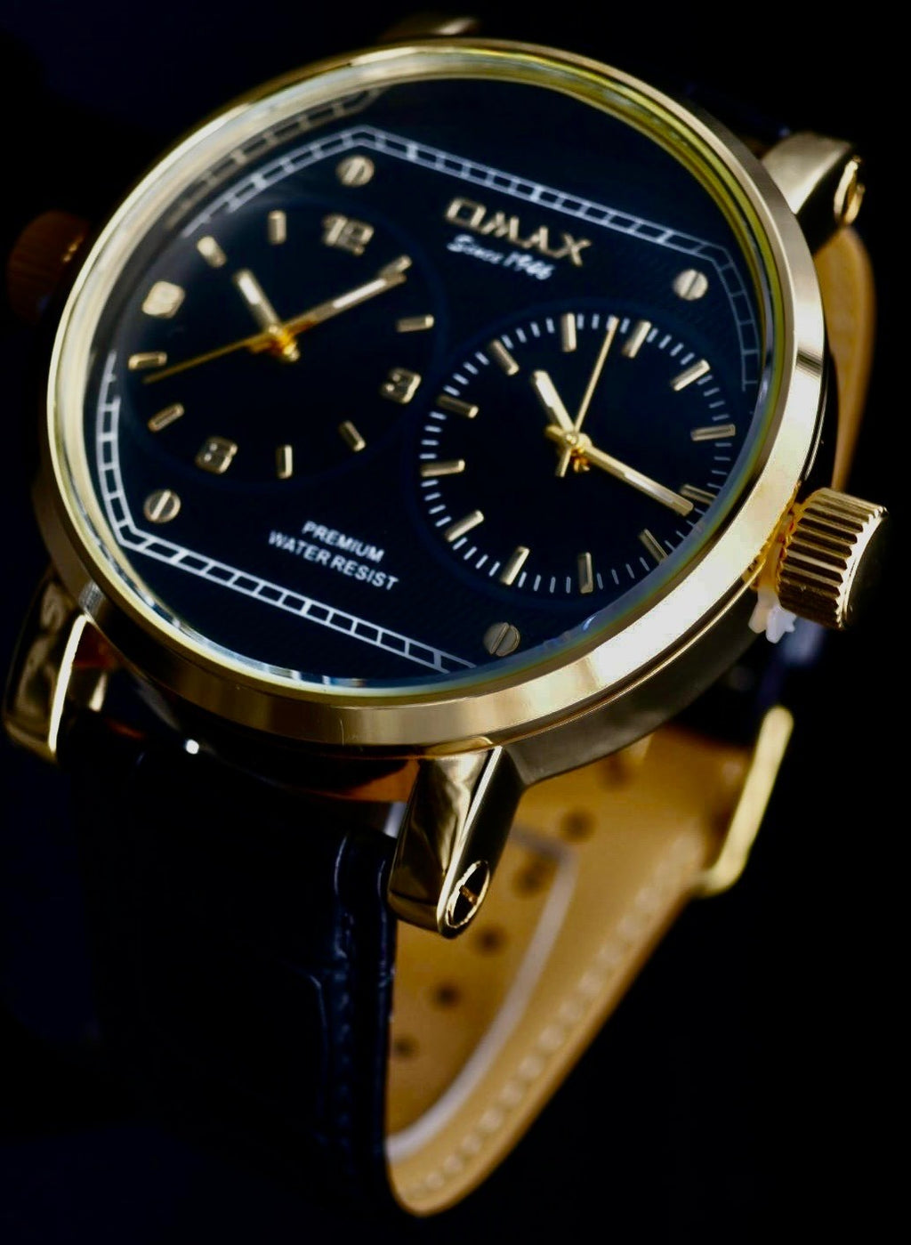 Omax XXL Monster Watch Herren Armband Uhr Schwarz Gold Farben Dual  Timer NEU0