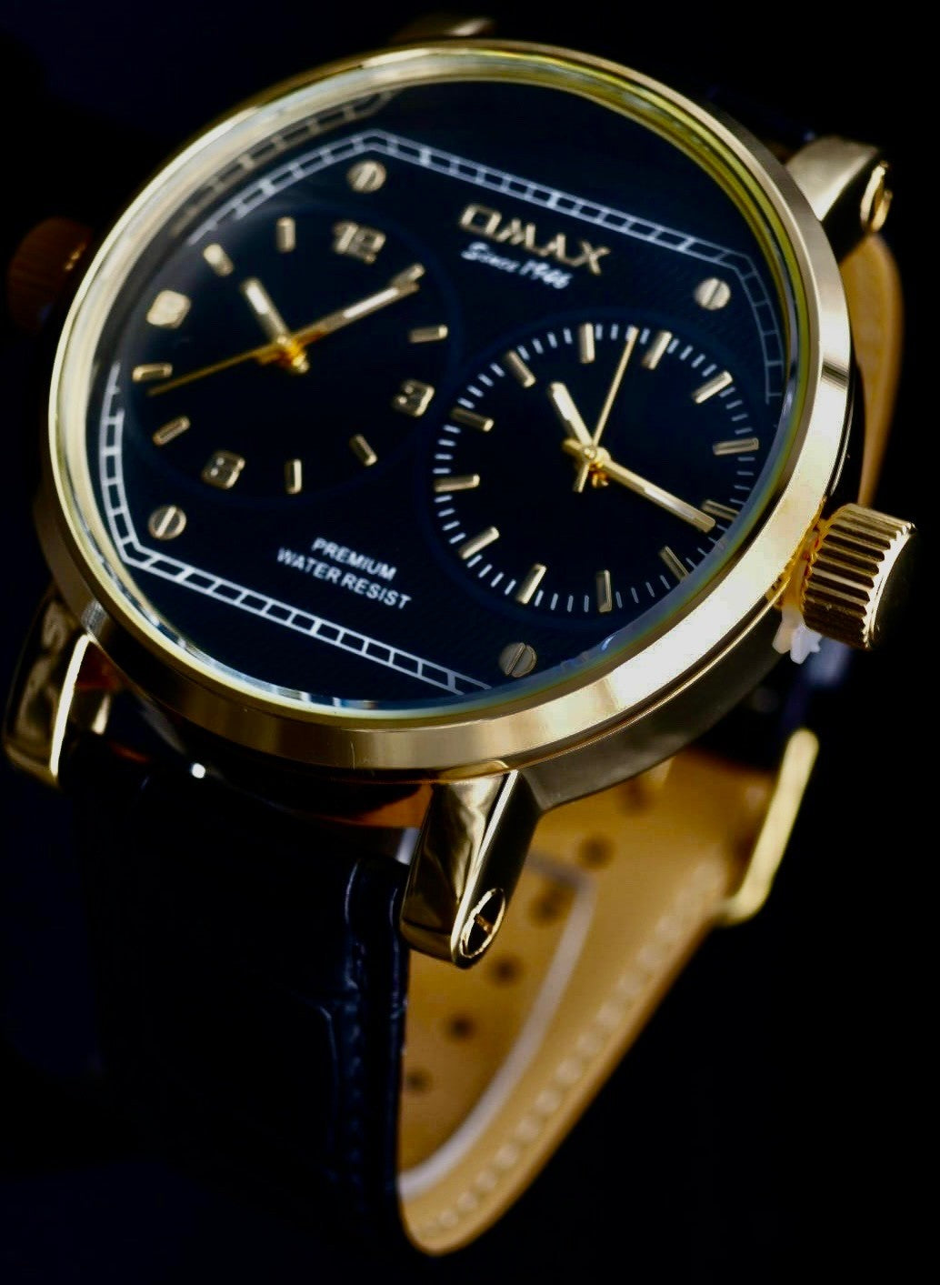 Omax XXL Monster Watch Herren Armband Uhr Schwarz Gold Farben Dual  Timer NEU0