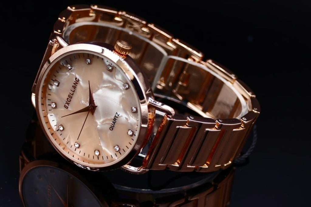 Excellanc Damen Armband Uhr Rosé Weiß Farben Damenuhr Marmoroptik Stass Elegant0