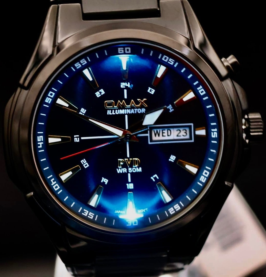 Omax Sapphire ILLUMINATOR   Herren Armband Uhr IP Veredelt Keramik Look Neu *3