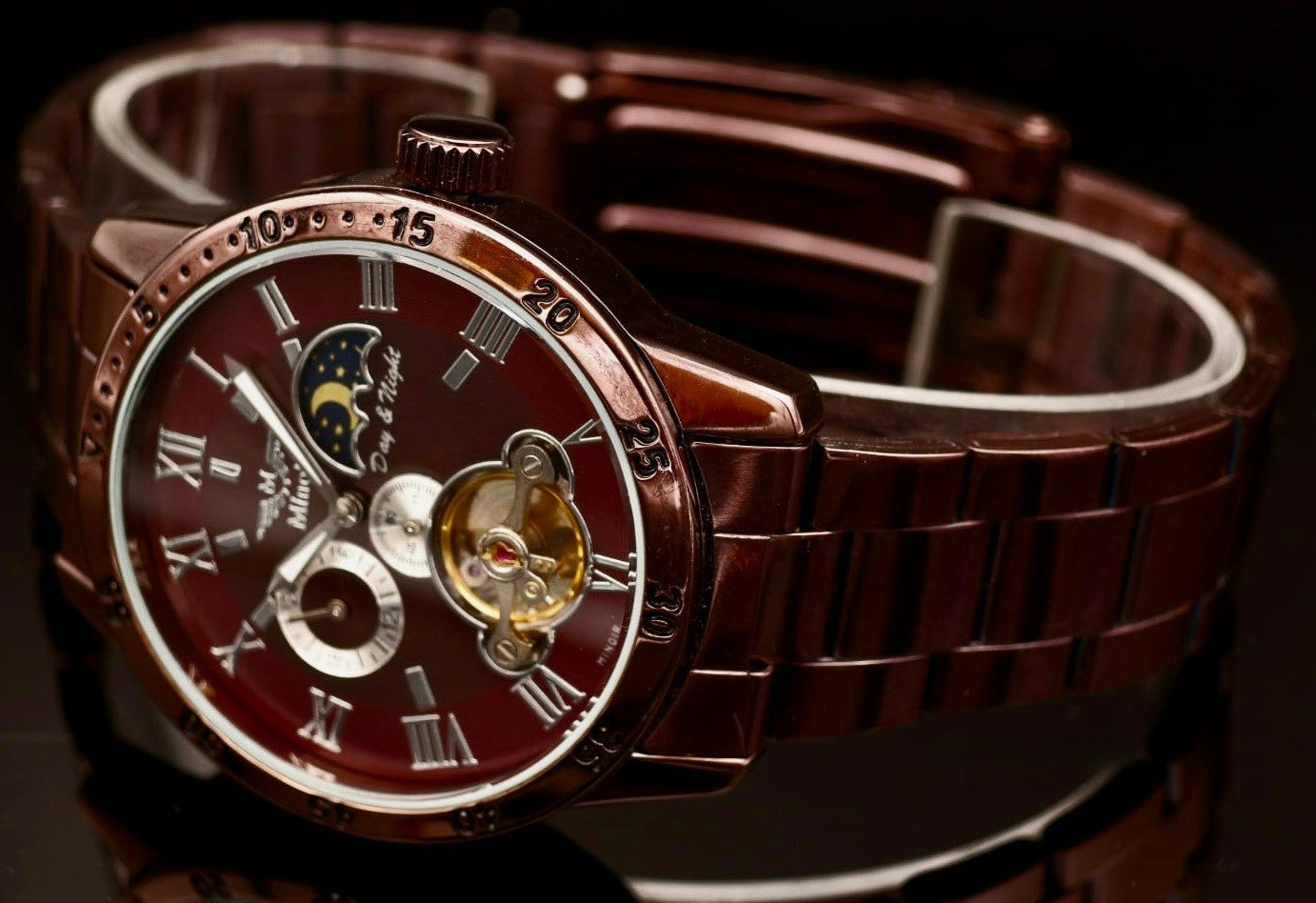 Minoir Automatik Herren Armbanduhr Modern mechanisch Glasboden Bronze Farben1