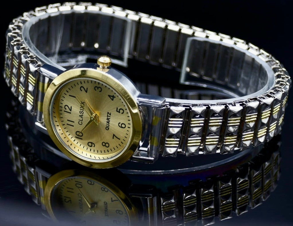 Classix Damen Frauen Armband Uhr Gold Silber Bicolor Farben Damenuhr Slim Quarz1
