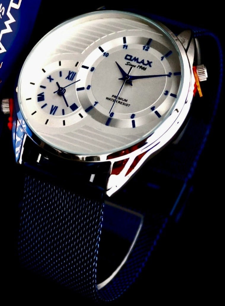 Omax Herren Armband Uhr Blau Mesh Armband Dual Timer  NEU mit Box *0