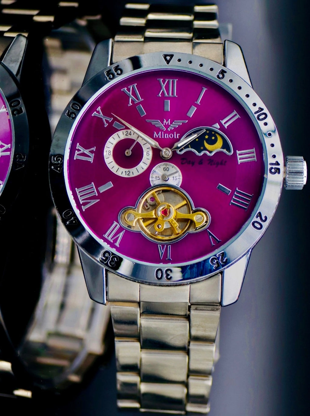 Mega Edle Minoir Automatikuhr Armbanduhr Herrenuhr Damenuhr Luxus Automatik Pink0