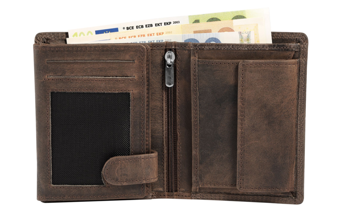 Akzent Leder Geldbörse RFID Schutz  Echtleder Portemonnaie Traktor Motiv Braun1