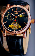 Edle Minoir Automatik Herrenuhr  Rosé Schwarz Geschenkidee Premium Lederband0