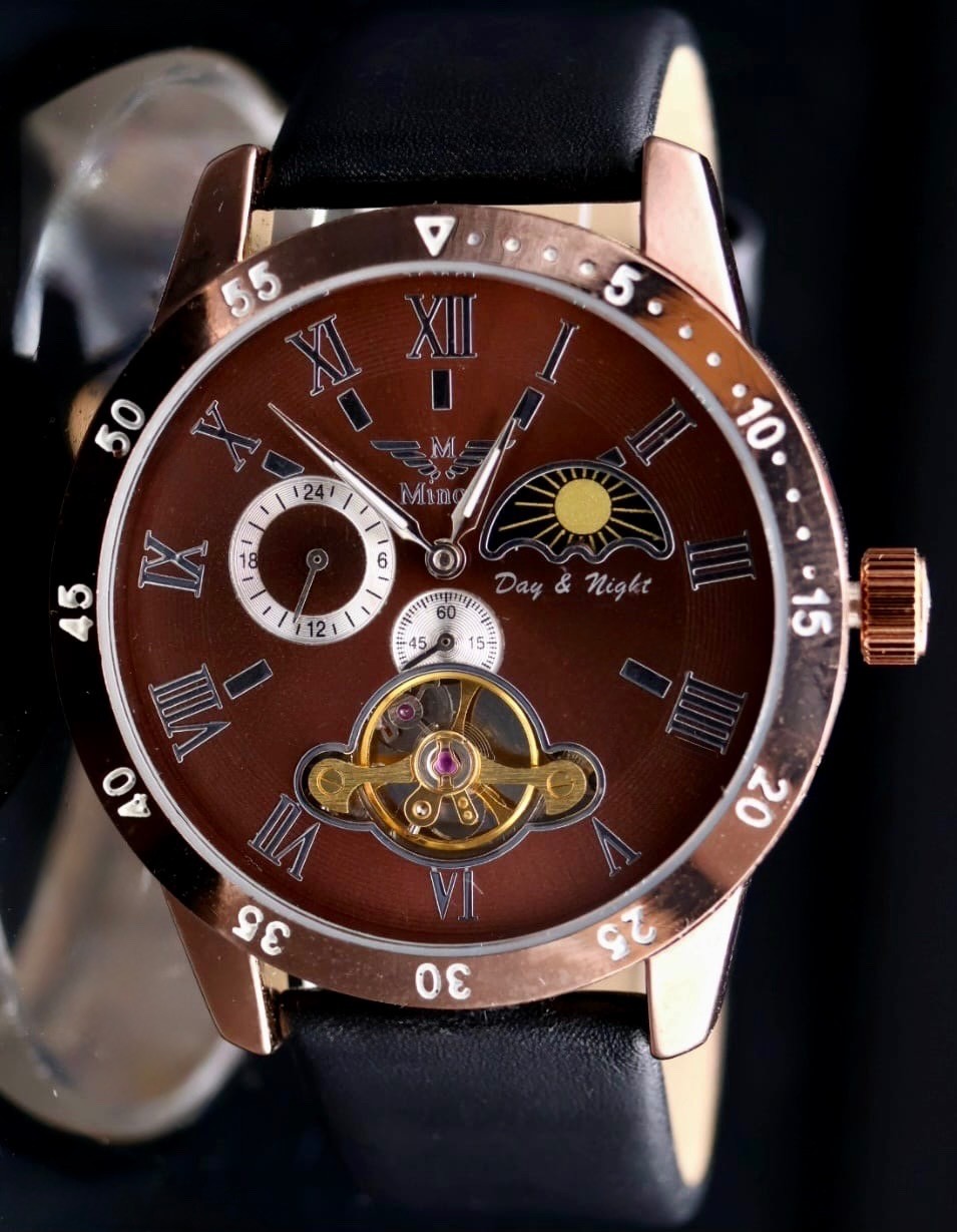 Herren Männer Uhr Automatik Armbanduhr Minoir Herrenuhr mit Lederband  B-WARE*760