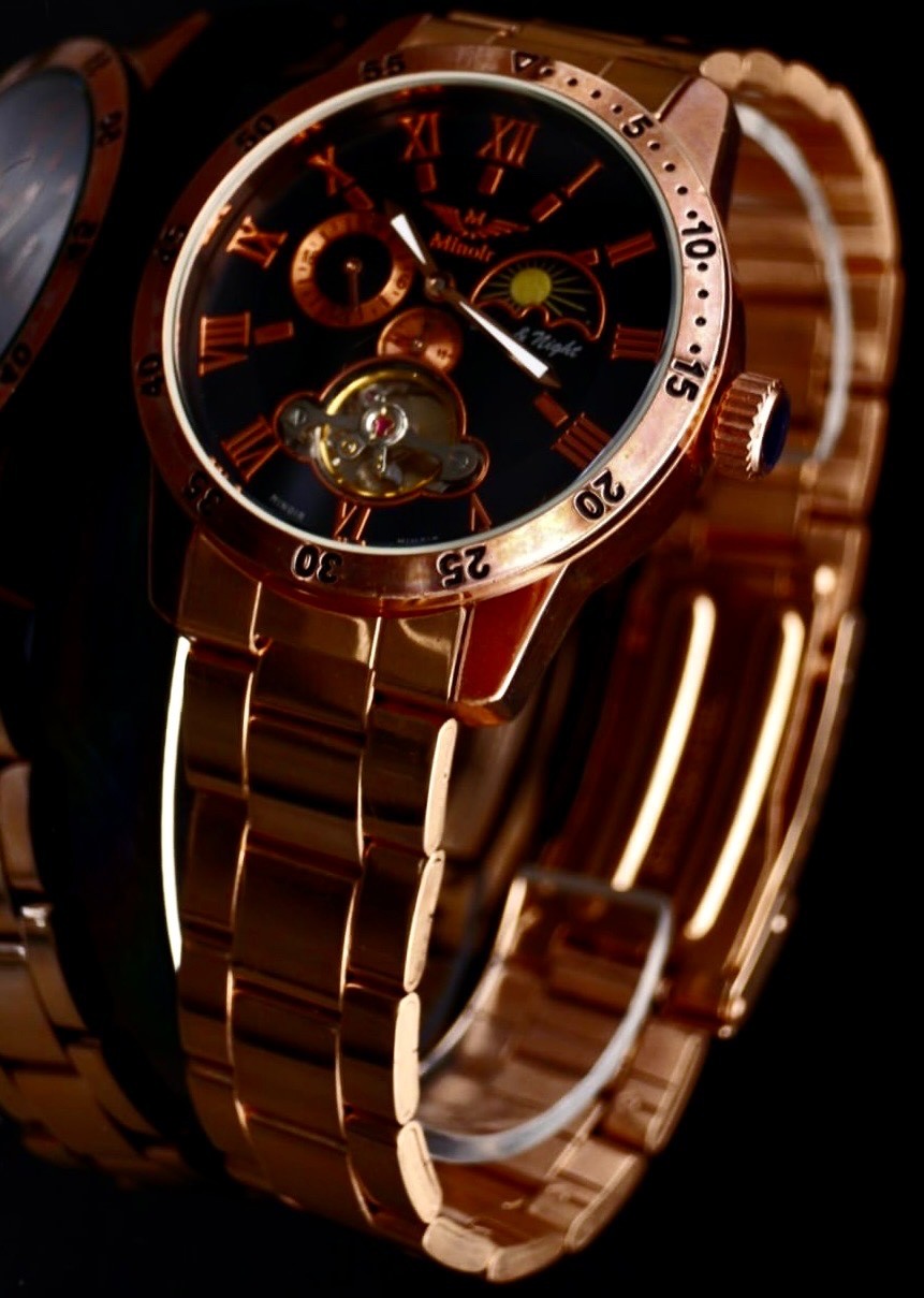 TOP Minoir Herren Uhr Automatikuhr Armbanduhr Schwarz Roségold Farben Herrenuhr0