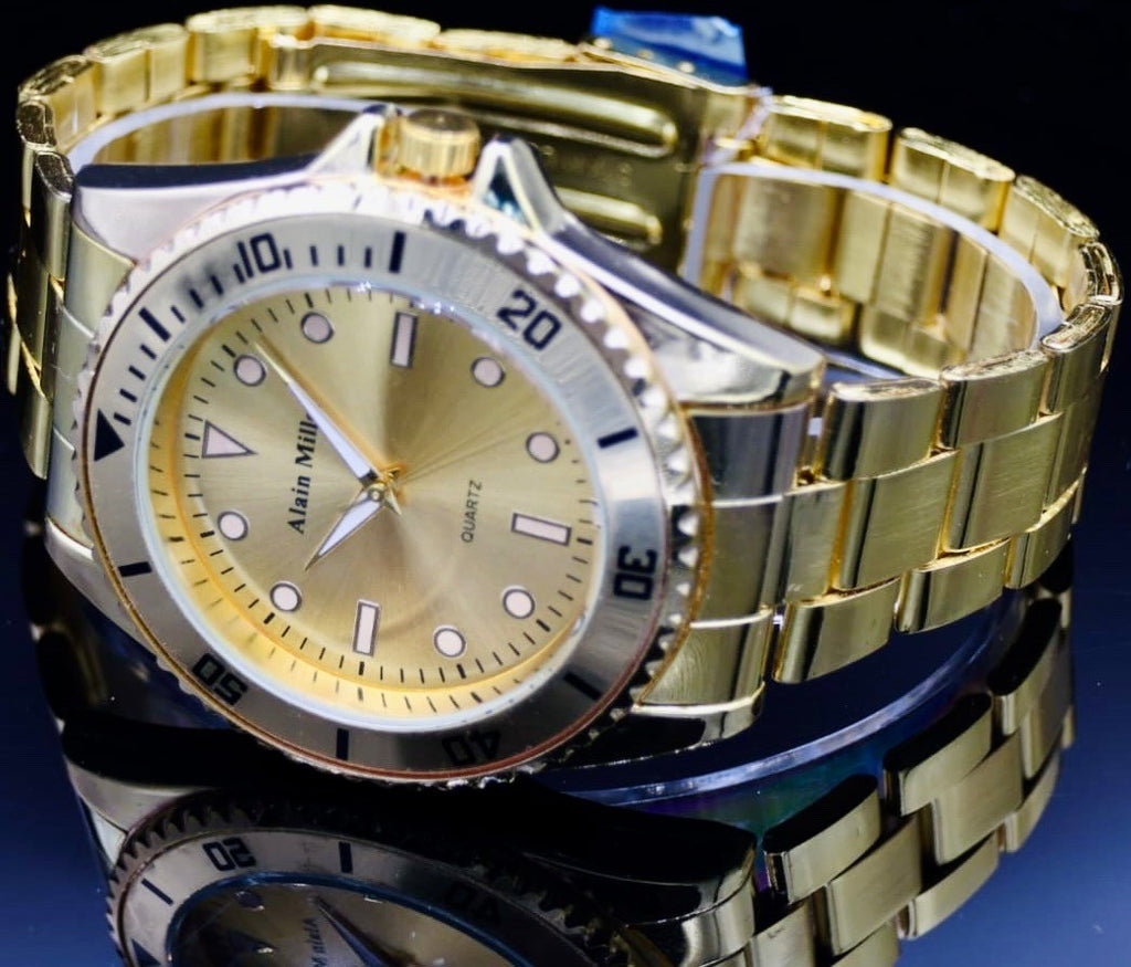 Alain Miller Herren Armband Männer Uhr Gold Farben im sportlichem Design NEU1