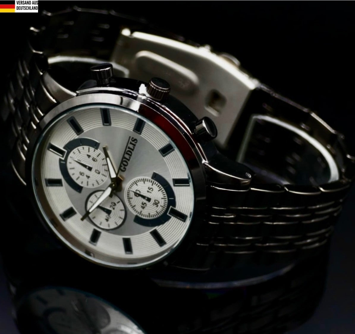 Mega Edle Herren Armband Männer Uhr  Schwarz Keramik-Look  Chrono-Look NEU0