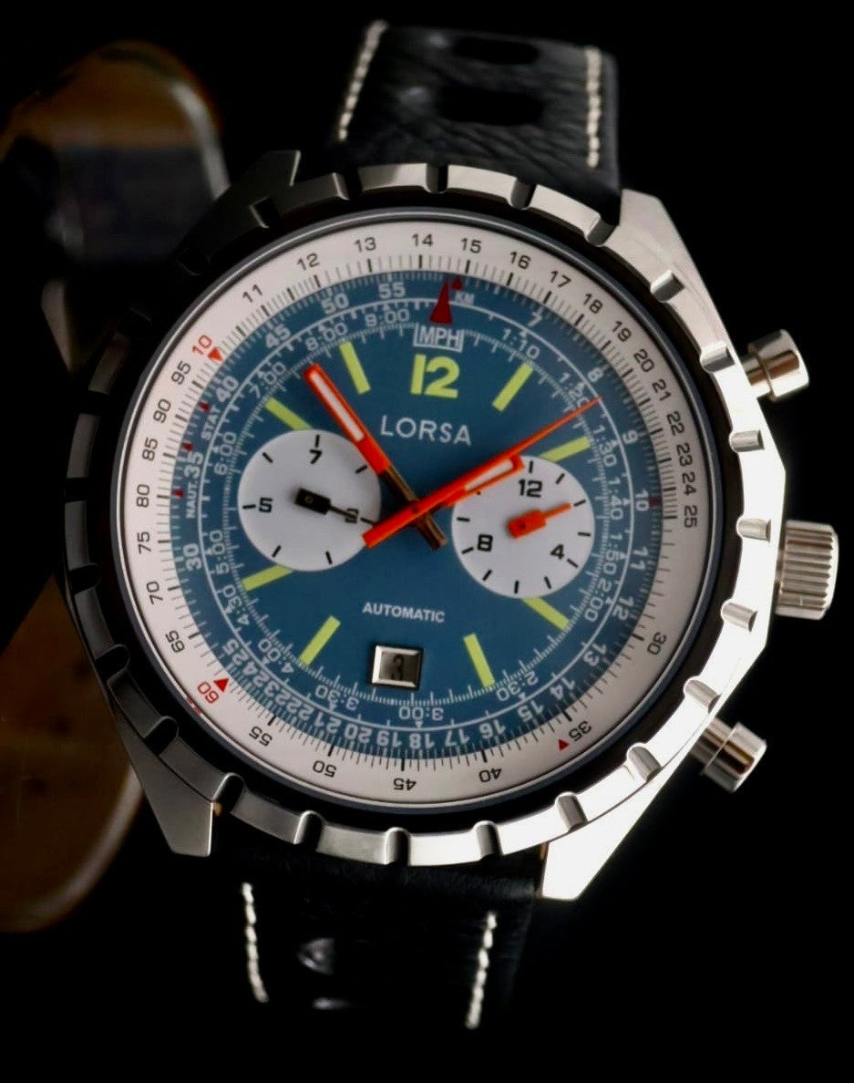 Lorsa Herrenuhr Herren Automatik Uhr NOS-STYLE Retro Armbanduhr Lederband NEU *1