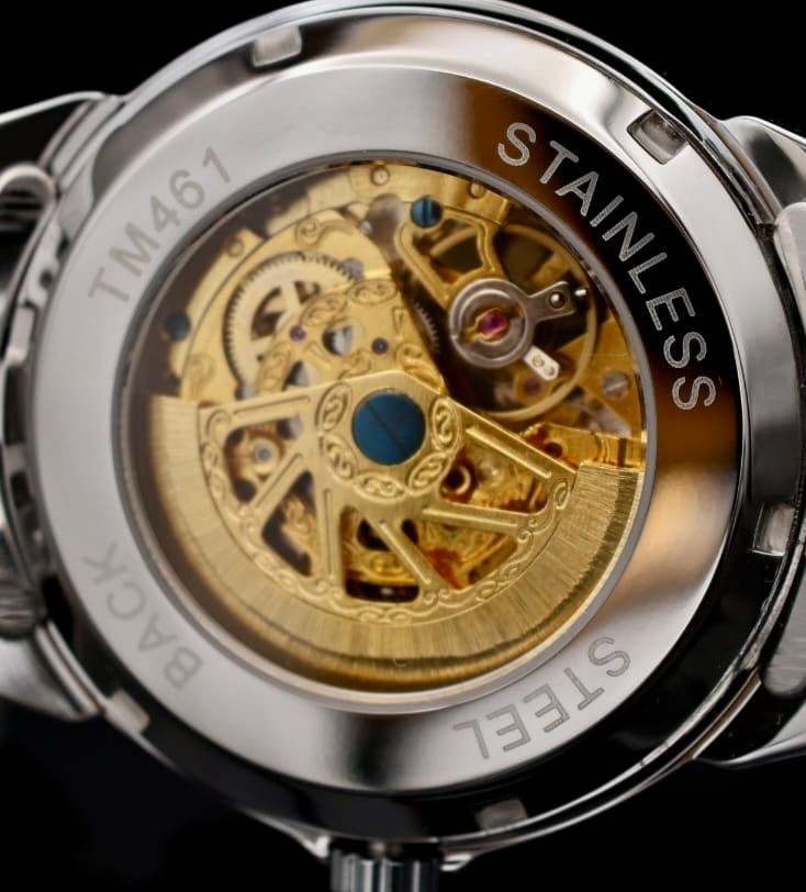 Elegante Herren Männer Automatik Uhr Gold Silber Bicolor Farben offene Unruh NEU2