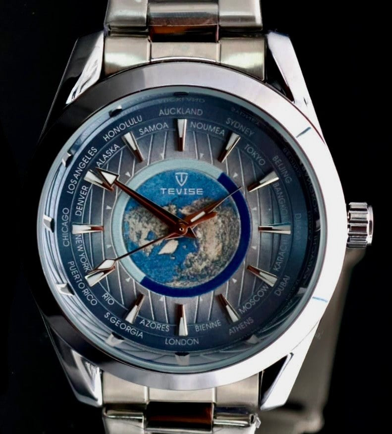 TEVISE - HERREN - AUTOMATIK - UHR - WELTUHR DESIGN - EDELSTAHL - 42MM - NEU1