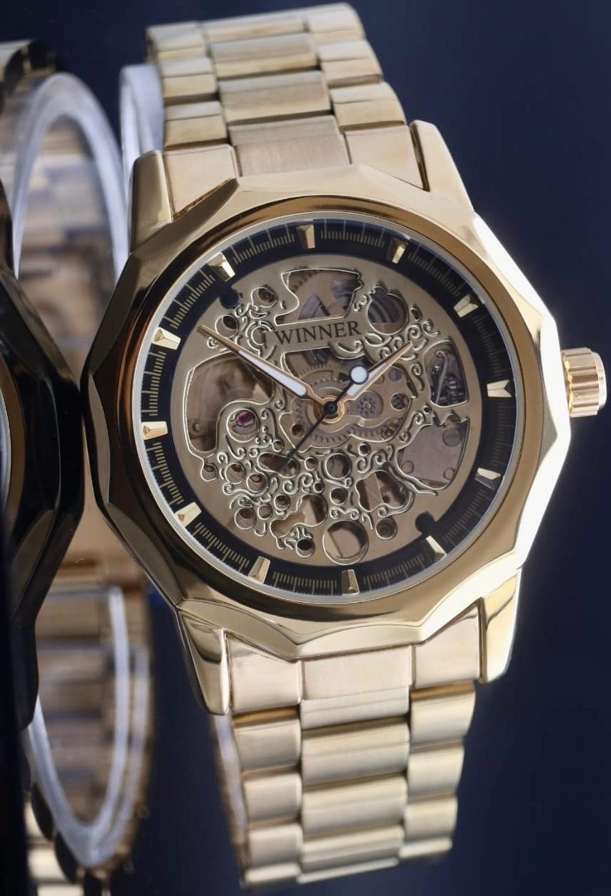 WINNER - HERREN - AUTOMATIK - UHR - GOLD - EDELSTAHL - SKELETTUHR - 42MM0