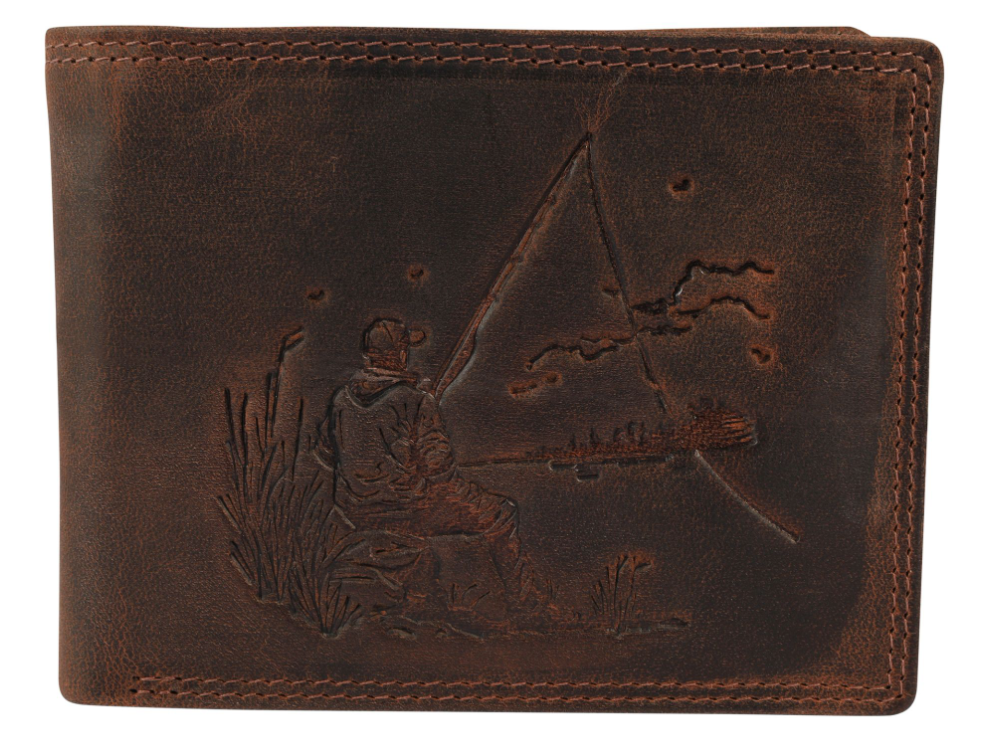 Akzent Leder Geldbörse RFID Echtleder Portemonnaie Geldbeutel Angler Braun 30