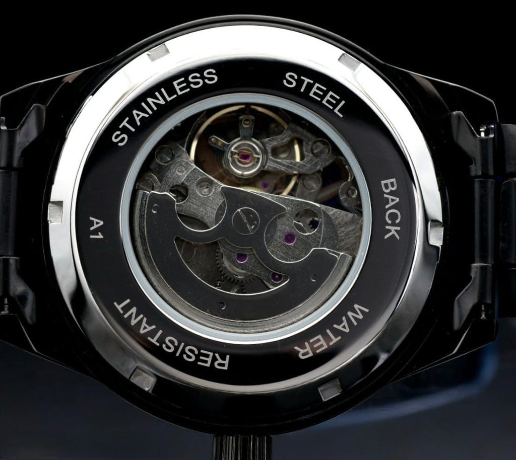 T-Winner Herren Automatikuhr Schwarz Gold Sport Skelett Uhr Edelstahl 44mm2