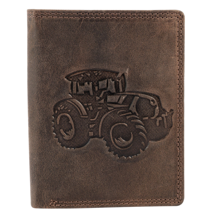 Akzent Leder Geldbörse RFID Schutz  Echtleder Portemonnaie Traktor Motiv Braun0