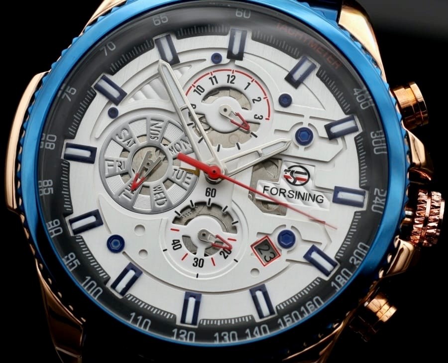 Sportliche Herren Männer Automatik Uhr Blau Rosé Farben Weißes Ziffernblatt0