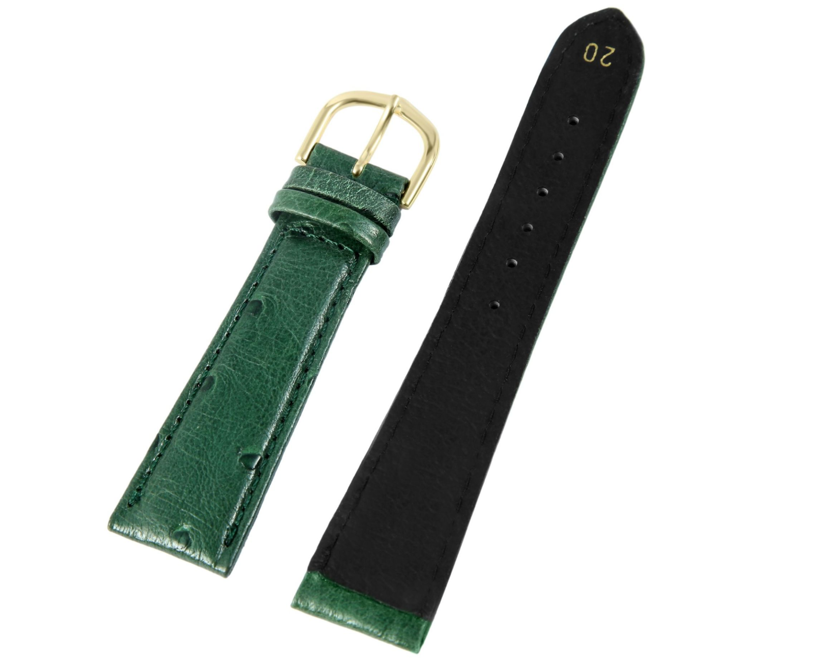 Steinmeister Uhrenarmband Lederimitatarmband  dunkelgrün Strauss gepolstert 20mm1