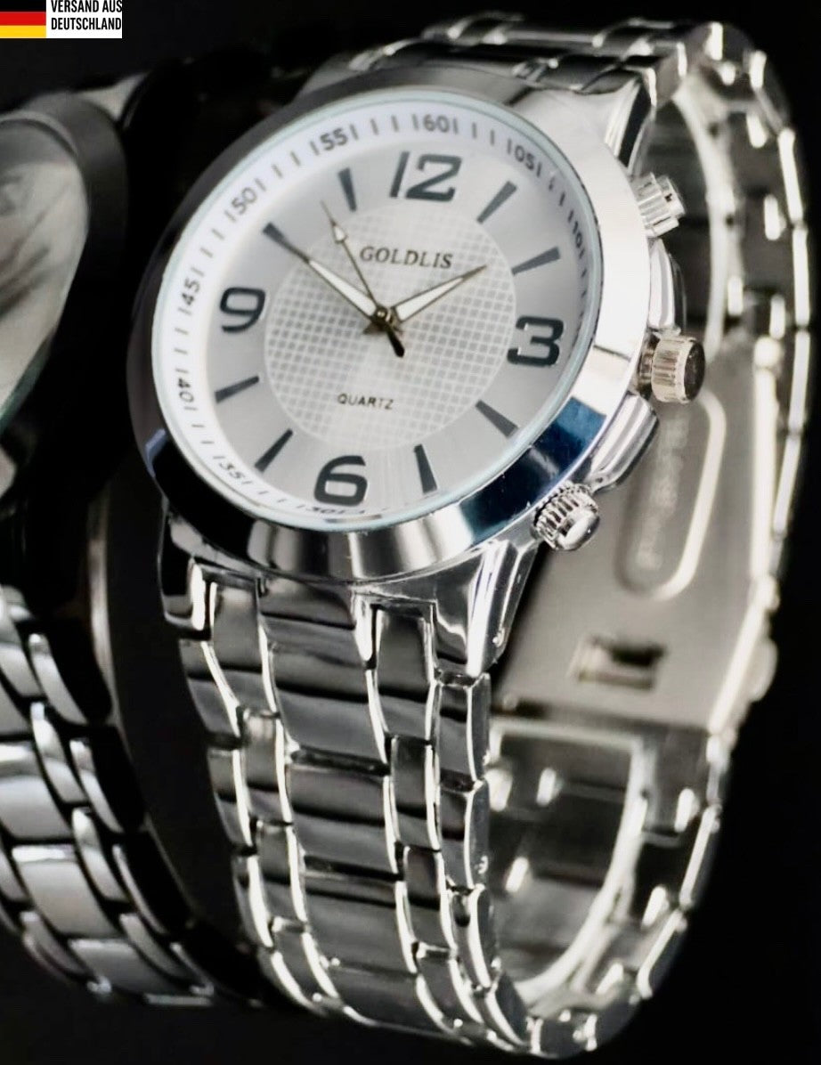 Herren Armband Männer Uhr Quarz Analog  Silber Farben NEU0