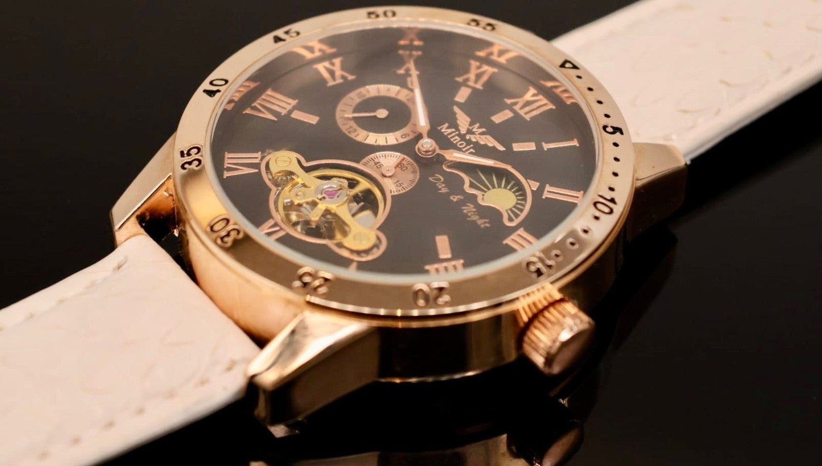 Hochwertige Minoir Automatik Herren Uhr Herren Luxus Modell mit Glasboden1